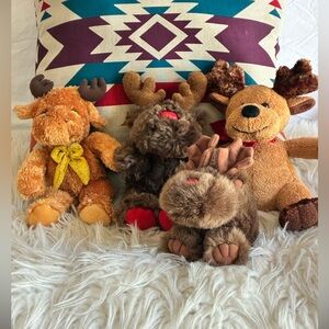 Four Holiday Stuffed Moose Plushys Like New
